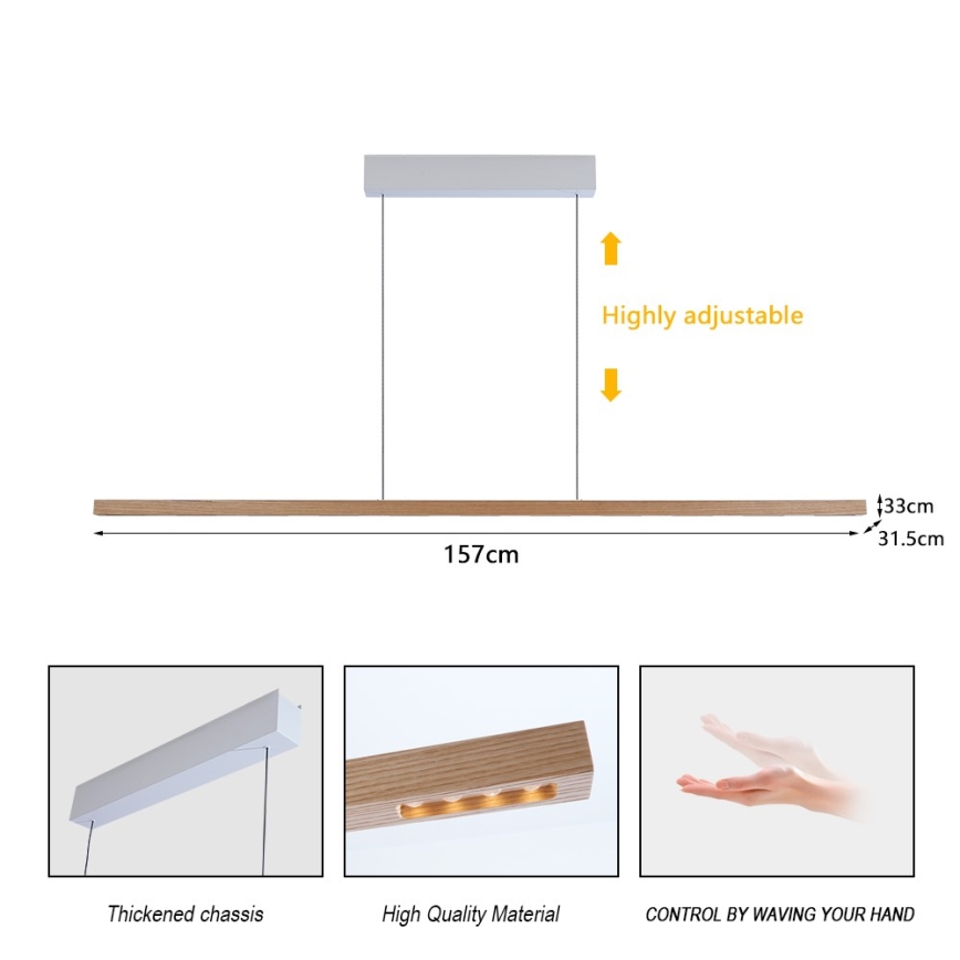 Immax NEO 07310L - LED zatemljiv viseči lestenec na kablu s senzorjem MADEIRA LED/37W/230V 157 cm jasen