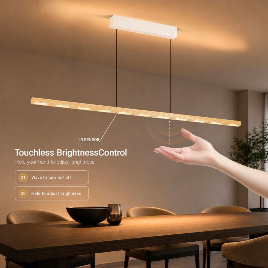 Immax NEO 07310L - LED zatemljiv viseči lestenec na kablu s senzorjem MADEIRA LED/37W/230V 157 cm jasen