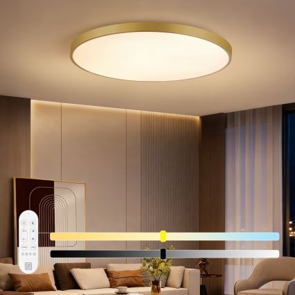 Immax NEO 07312L - LED zatemnjevalno stropno svetilo SEMPLICI LED/128W/230V Ø 100 cm Wi-Fi Tuya zlata + daljinski upravljalnik