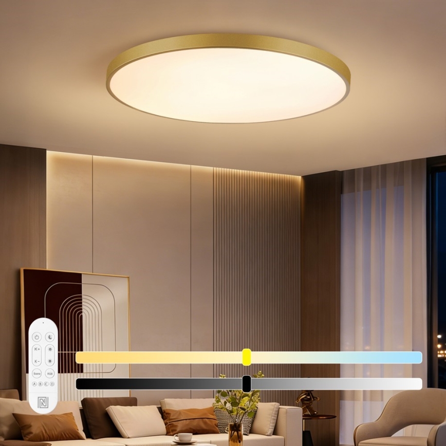 Immax NEO 07312L - LED zatemnjevalno stropno svetilo SEMPLICI LED/128W/230V Ø 100 cm Wi-Fi Tuya zlata + daljinski upravljalnik