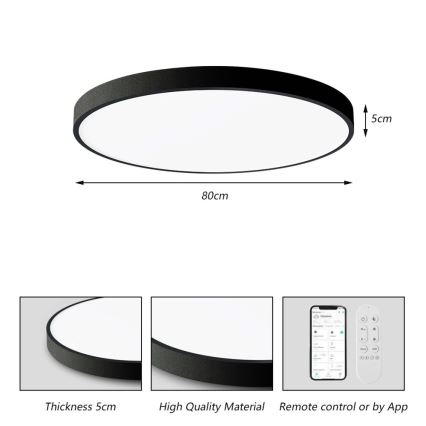 Immax NEO 07313L - zatemnjevalno stropno LED svetilo SEMPLICI LED/96W/230V premer 80 cm Wi-Fi Tuya črna + daljinski upravljalnik