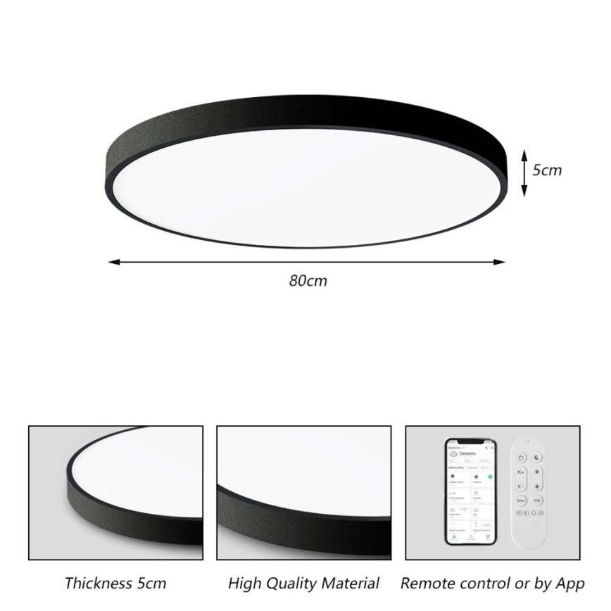 Immax NEO 07313L - zatemnjevalno stropno LED svetilo SEMPLICI LED/96W/230V premer 80 cm Wi-Fi Tuya črna + daljinski upravljalnik