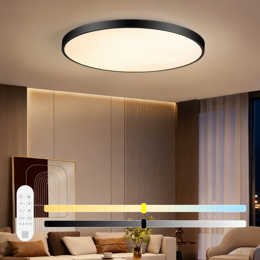 Immax NEO 07314L - zatemnjiva stropna LED svetilka SEMPLICI LED, 128 W, 230 V, premer 100 cm, Wi-Fi (Tuya), črna + daljinski upravljalnik