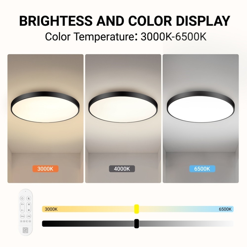 Immax NEO 07314L - zatemnjiva stropna LED svetilka SEMPLICI LED, 128 W, 230 V, premer 100 cm, Wi-Fi (Tuya), črna + daljinski upravljalnik