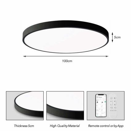 Immax NEO 07314L - zatemnjiva stropna LED svetilka SEMPLICI LED, 128 W, 230 V, premer 100 cm, Wi-Fi (Tuya), črna + daljinski upravljalnik