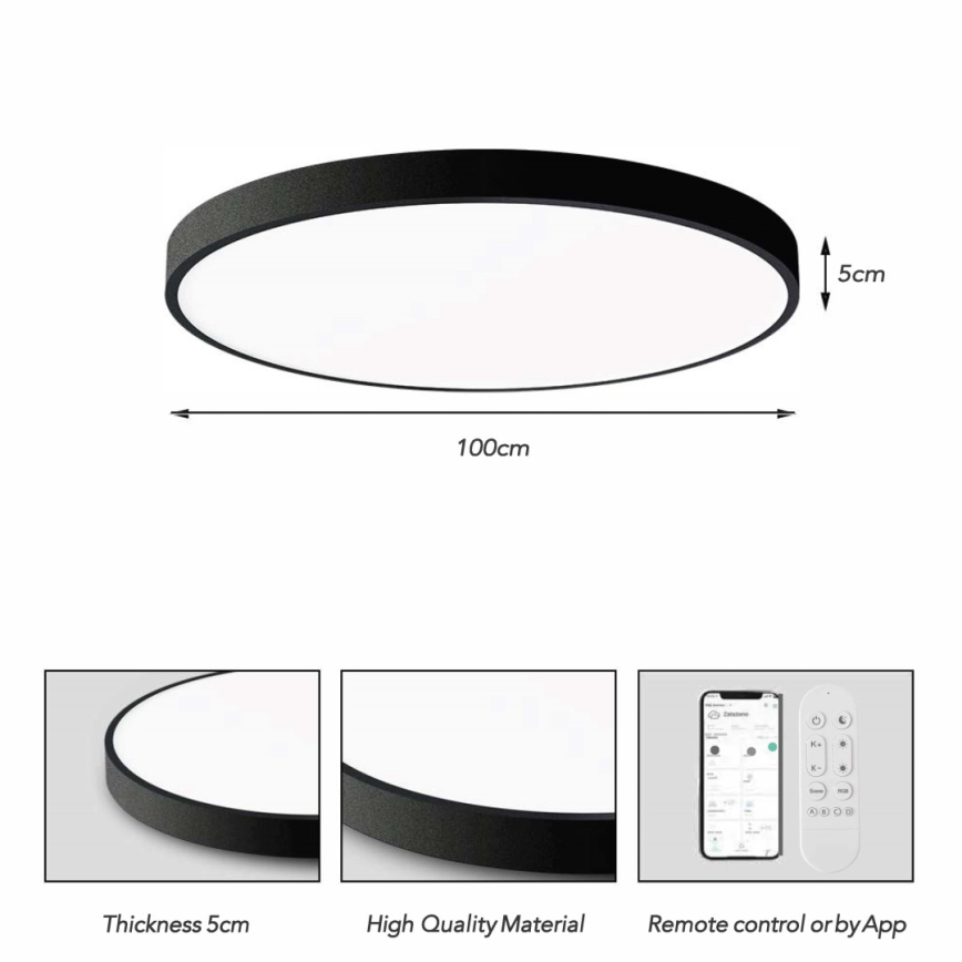 Immax NEO 07314L - zatemnjiva stropna LED svetilka SEMPLICI LED, 128 W, 230 V, premer 100 cm, Wi-Fi (Tuya), črna + daljinski upravljalnik