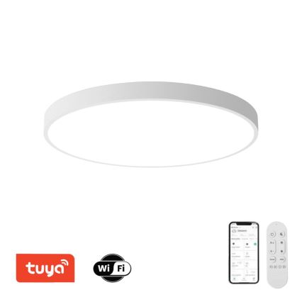 Immax NEO 07315L - Stropna LED svetilka SEMPLICI z možnostjo zatemnitve LED/96W/230V, premer 80 cm, Wi‑Fi Tuya, bela + daljinski upravljalnik