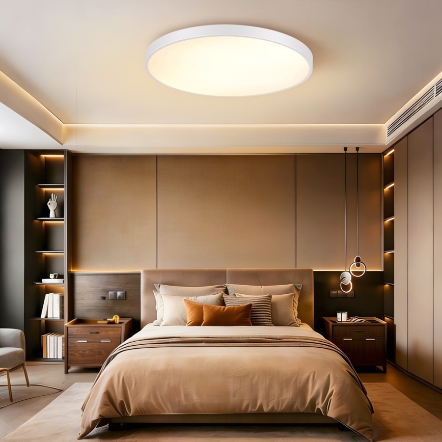 Immax NEO 07315L - Stropna LED svetilka SEMPLICI z možnostjo zatemnitve LED/96W/230V, premer 80 cm, Wi‑Fi Tuya, bela + daljinski upravljalnik