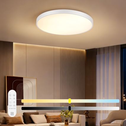 Immax NEO 07315L - Stropna LED svetilka SEMPLICI z možnostjo zatemnitve LED/96W/230V, premer 80 cm, Wi‑Fi Tuya, bela + daljinski upravljalnik