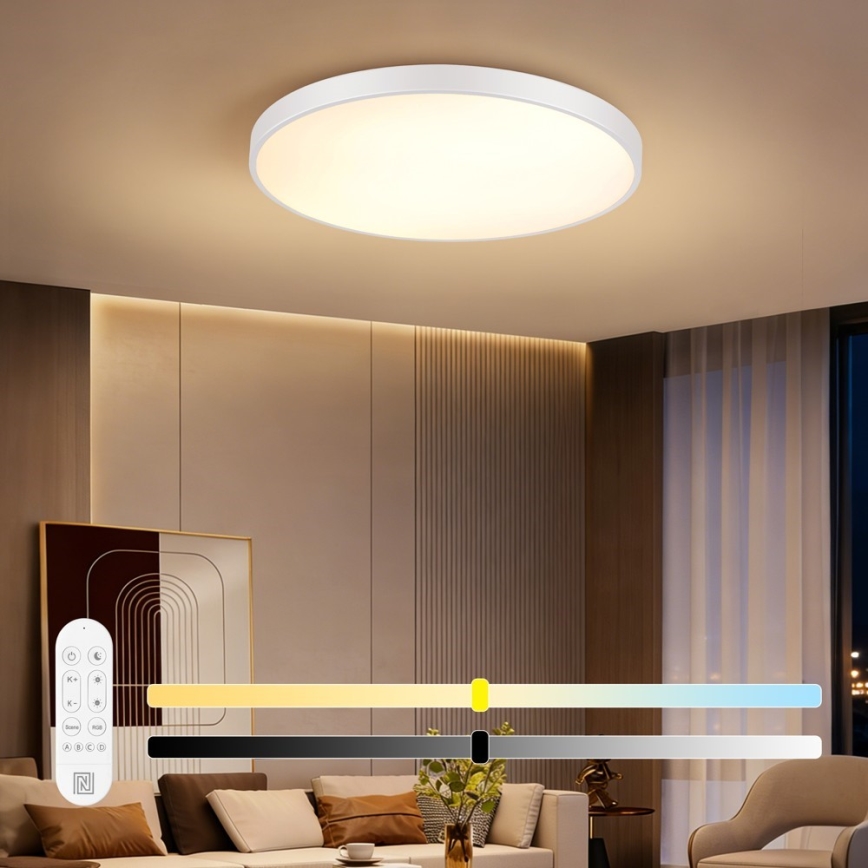 Immax NEO 07315L - Stropna LED svetilka SEMPLICI z možnostjo zatemnitve LED/96W/230V, premer 80 cm, Wi‑Fi Tuya, bela + daljinski upravljalnik