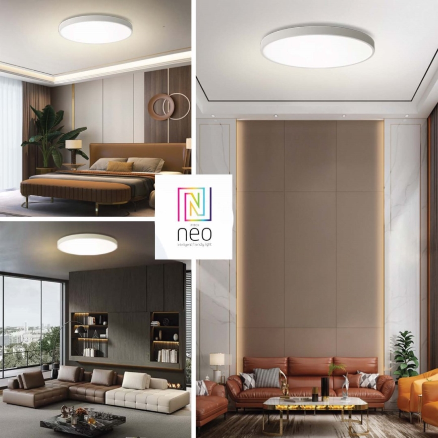 Immax NEO 07315L - Stropna LED svetilka SEMPLICI z možnostjo zatemnitve LED/96W/230V, premer 80 cm, Wi‑Fi Tuya, bela + daljinski upravljalnik