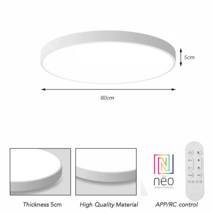 Immax NEO 07315L - Stropna LED svetilka SEMPLICI z možnostjo zatemnitve LED/96W/230V, premer 80 cm, Wi‑Fi Tuya, bela + daljinski upravljalnik