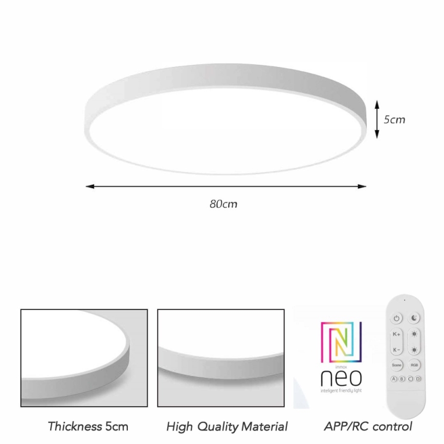 Immax NEO 07315L - Stropna LED svetilka SEMPLICI z možnostjo zatemnitve LED/96W/230V, premer 80 cm, Wi‑Fi Tuya, bela + daljinski upravljalnik