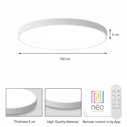 Immax NEO 07316L - LED zatemnljivo stropno svetilo SEMPLICI LED/128W/230V premer 100 cm Wi-Fi Tuya bela + daljinski upravljalnik