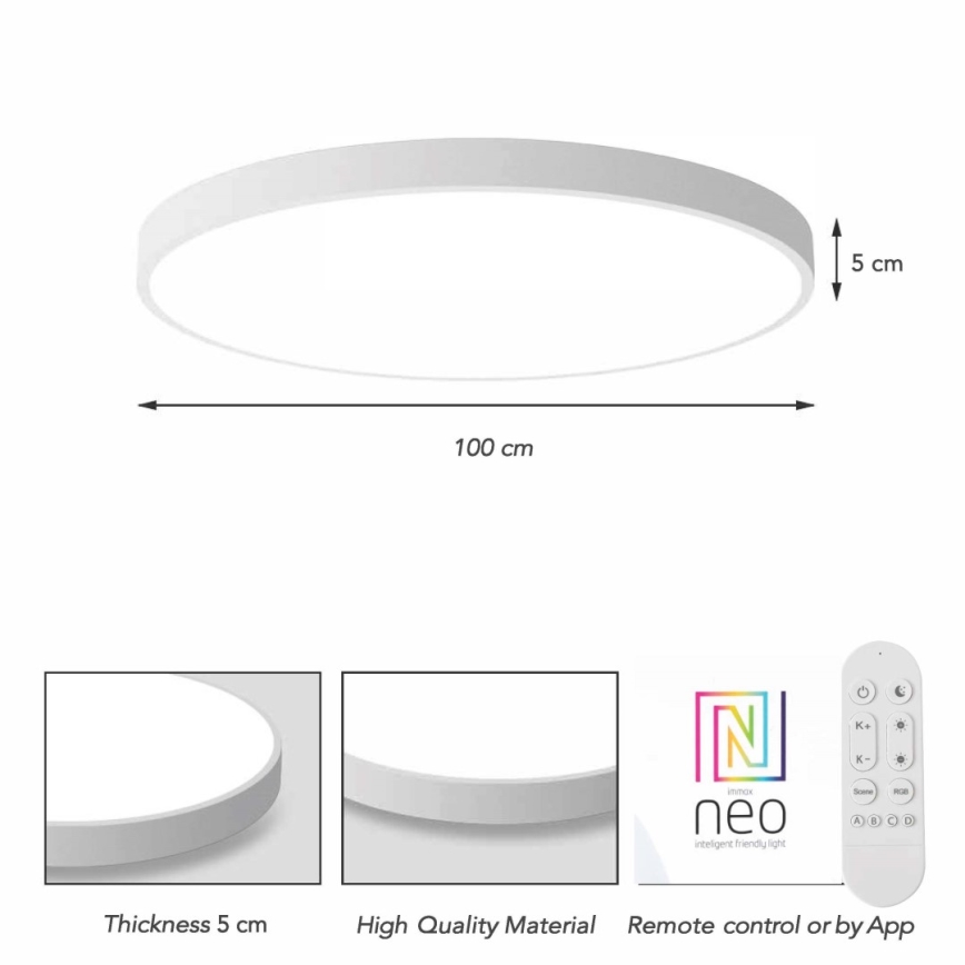 Immax NEO 07316L - LED zatemnljivo stropno svetilo SEMPLICI LED/128W/230V premer 100 cm Wi-Fi Tuya bela + daljinski upravljalnik