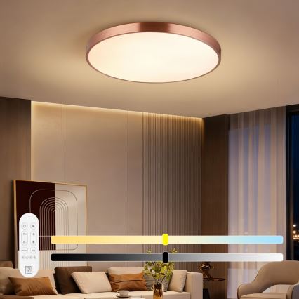 Immax NEO 07323L - LED zatemnjivo stropno svetilo SEMPLICI LED/96W/230V, premer 80 cm, Wi‑Fi Tuya, rožnato zlato + daljinski upravljalnik