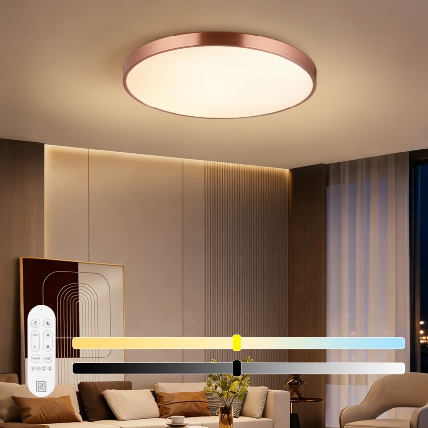 Immax NEO 07323L - LED zatemnjivo stropno svetilo SEMPLICI LED/96W/230V, premer 80 cm, Wi‑Fi Tuya, rožnato zlato + daljinski upravljalnik