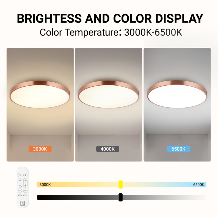 Immax NEO 07323L - LED zatemnjivo stropno svetilo SEMPLICI LED/96W/230V, premer 80 cm, Wi‑Fi Tuya, rožnato zlato + daljinski upravljalnik