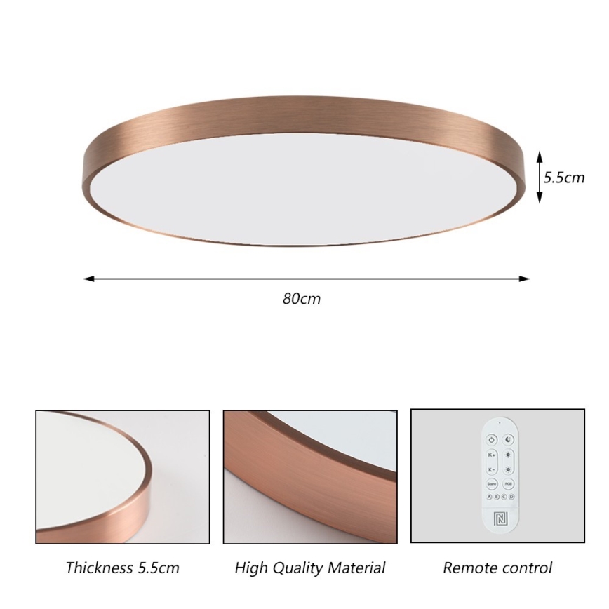 Immax NEO 07323L - LED zatemnjivo stropno svetilo SEMPLICI LED/96W/230V, premer 80 cm, Wi‑Fi Tuya, rožnato zlato + daljinski upravljalnik