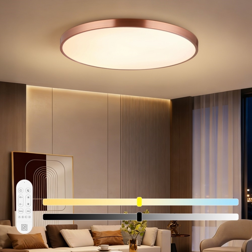 Immax NEO 07324L - Zatemnjevalno LED stropno svetilo SEMPLICI LED/128W/230V, premer 100 cm, Wi‑Fi (Tuya), zlato + daljinski upravljalnik