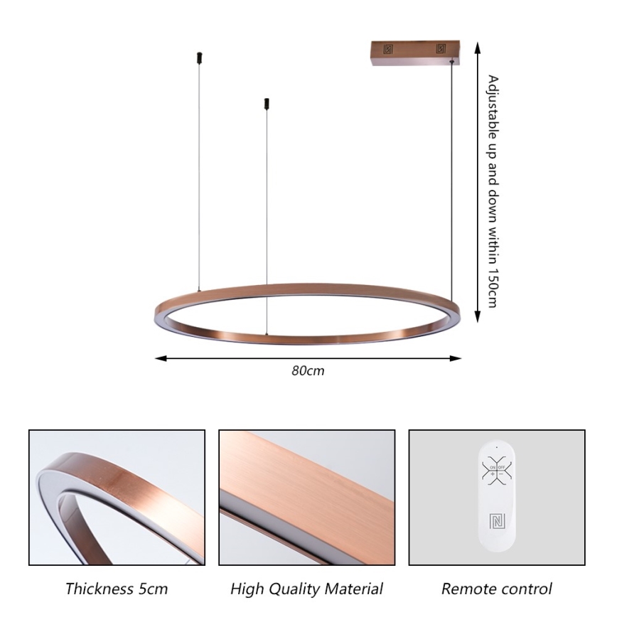 Immax NEO 07327L - LED zatemnljiv lestenec na kablu FINO LED/55W/230V 80 cm Tuya rožnato zlato + daljinski upravljalnik
