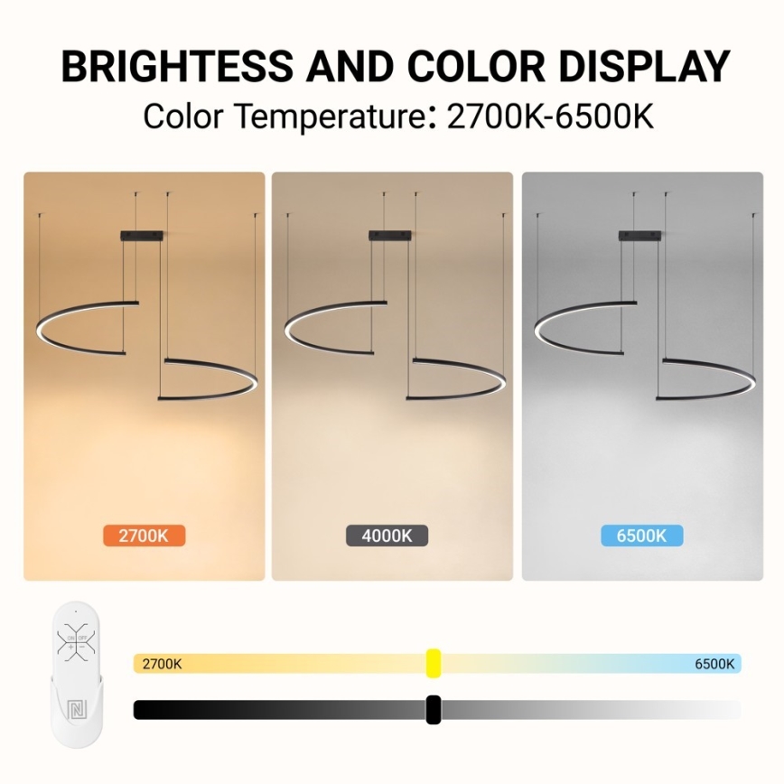 Immax NEO 07329L - zatemljiv LED lestenec na sajli FINO LED/72W/230V 120 cm Tuya črna + daljinski upravljalnik