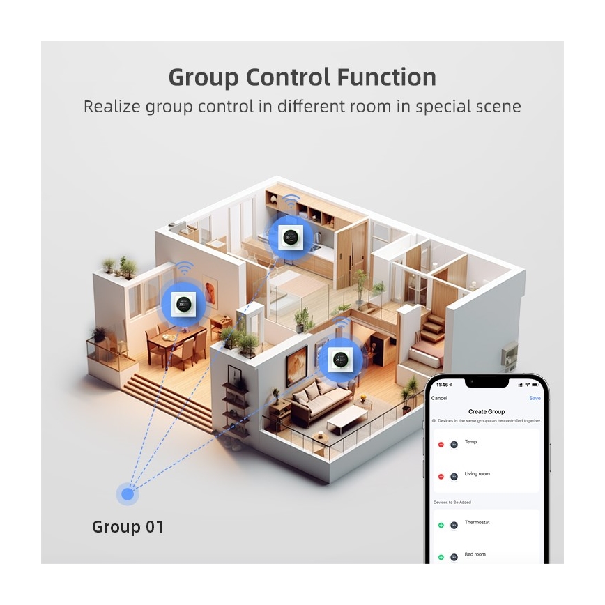 Immax NEO 07535L - Termostat za električno talno ogrevanje SMART 230V/16A Wi-Fi Tuya