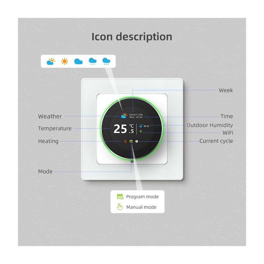 Immax NEO 07535L - Termostat za električno talno ogrevanje SMART 230V/16A Wi-Fi Tuya