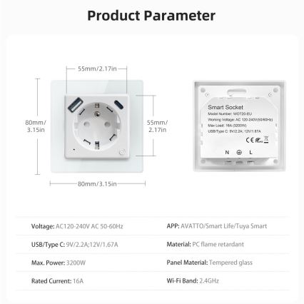 Immax NEO 07544L - Pametna vtičnica E 16A/230V + 1xUSB-A+1xUSB C PD 20W Tuya Wi-Fi