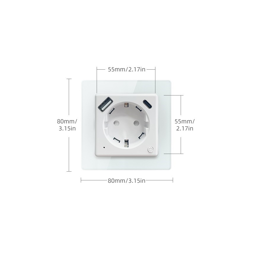 Immax NEO 07552L - Pametna vtičnica F 16A/230V + 1xUSB-A+1xUSB C PD 20W Tuya
