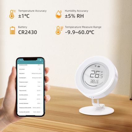 Immax NEO 07557L - Pametni senzor temperature in vlage 1× CR2430 Tuya