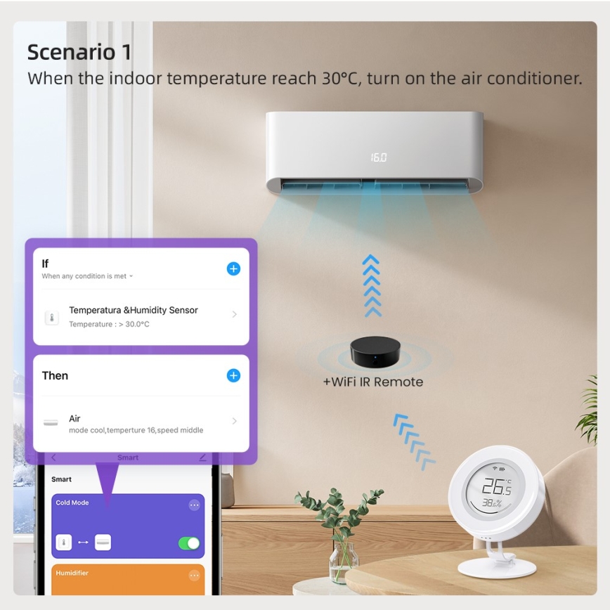 Immax NEO 07557L - Pametni senzor temperature in vlage 1× CR2430 Tuya