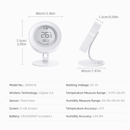 Immax NEO 07557L - Pametni senzor temperature in vlage 1× CR2430 Tuya