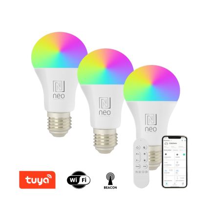 Immax NEO 07712CDO - SET 3x LED RGB+CCT Zatemnitvena žarnica E27/9W/230V Wi-Fi Tuya + Daljinski upravljalnik