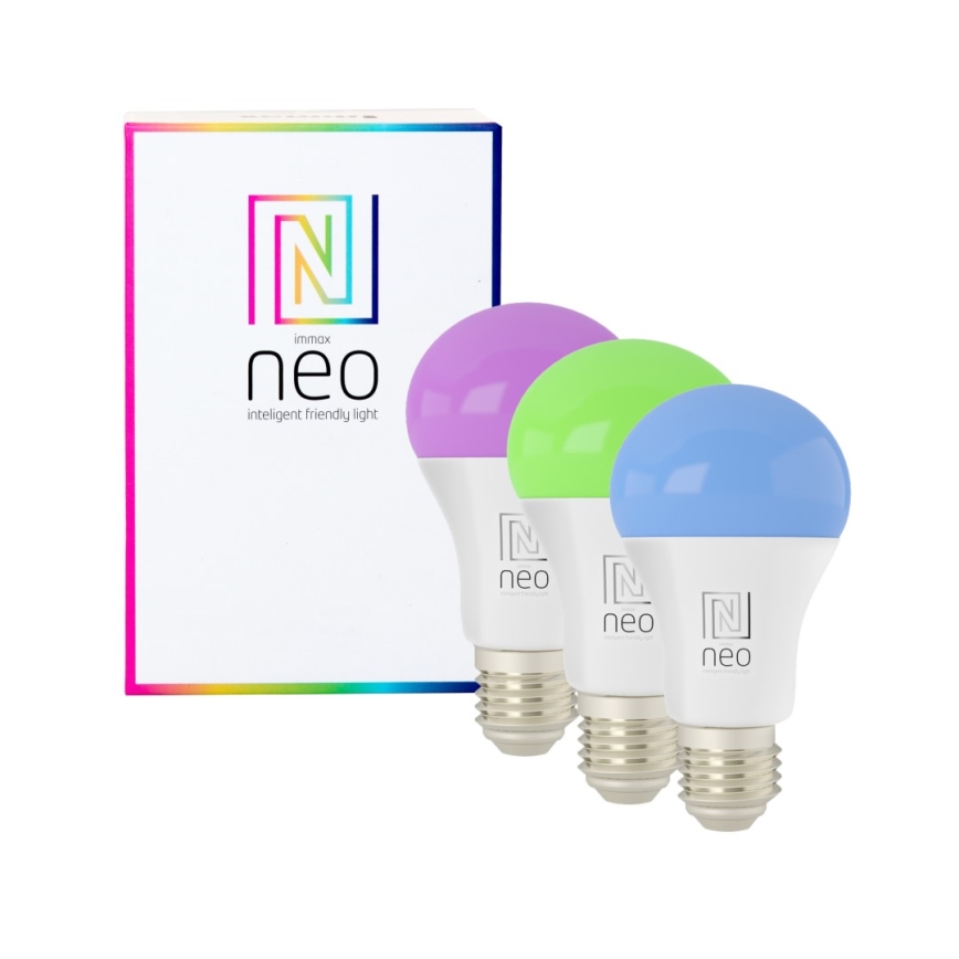 Immax NEO 07712CDO - SET 3x LED RGB+CCT Zatemnitvena žarnica E27/9W/230V Wi-Fi Tuya + Daljinski upravljalnik