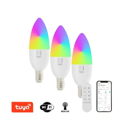 Immax NEO 07716CDO - SET 3x LED RGB+CCT Zatemnitvena žarnica E14/6W/230V Wi-Fi Tuya + Daljinski upravljalnik