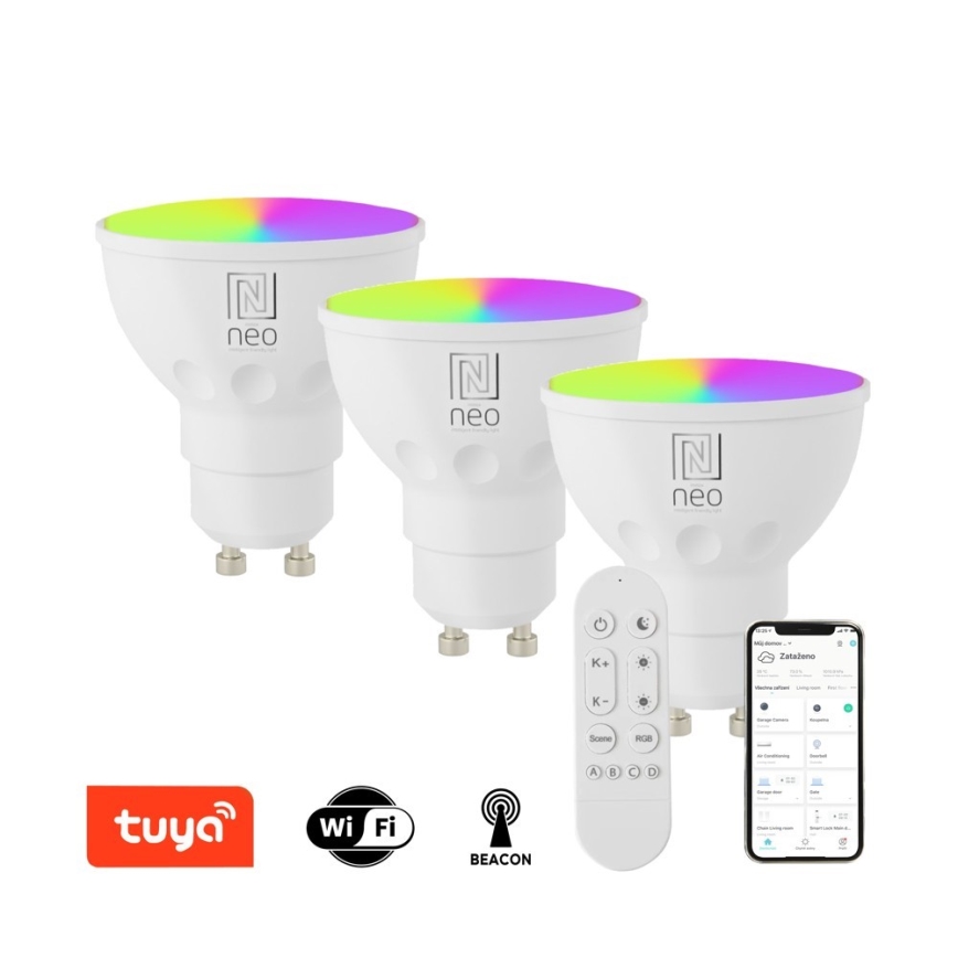 Immax NEO 07724CDO - SET 3x LED RGB+CCT Zatemnitvena žarnica GU10/6W/230V 2700-6500K Wi-Fi Tuya + Daljinski upravljalnik
