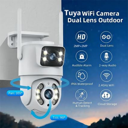 Immax NEO 07783L - Pametna zunanja kamera s senzorjem DOUBLE 355° P/T 2x2MP IP65 Wi-Fi Tuya