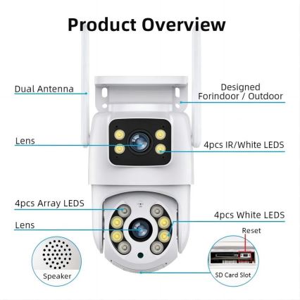 Immax NEO 07783L - Pametna zunanja kamera s senzorjem DOUBLE 355° P/T 2x2MP IP65 Wi-Fi Tuya