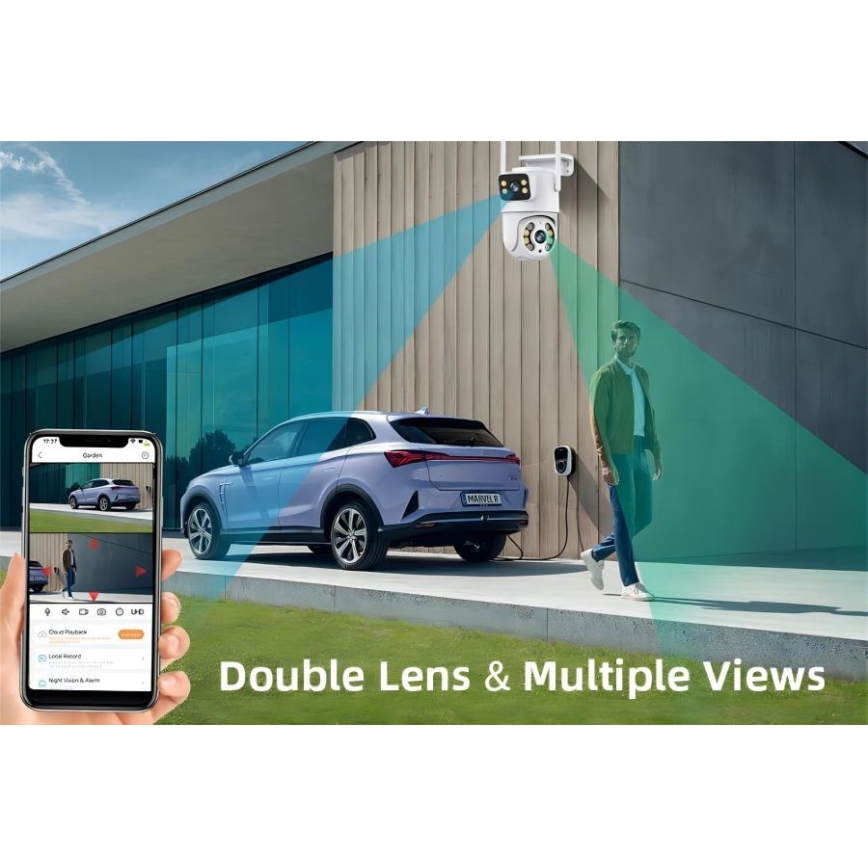 Immax NEO 07783L - Pametna zunanja kamera s senzorjem DOUBLE 355° P/T 2x2MP IP65 Wi-Fi Tuya