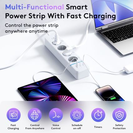 Immax NEO 07821L - Pametni razdelilec NEO LITE 4x AC + 1x USB + 2x USB‑C Tuya Wi‑Fi