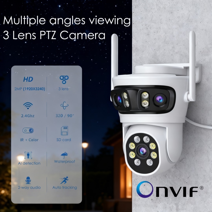 Immax NEO 07823L - Pametna zunanja kamera s senzorji 2MP+2MP+2MP, 5V, Tuya Wi-Fi