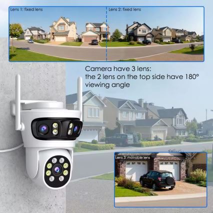 Immax NEO 07823L - Pametna zunanja kamera s senzorji 2MP+2MP+2MP, 5V, Tuya Wi-Fi