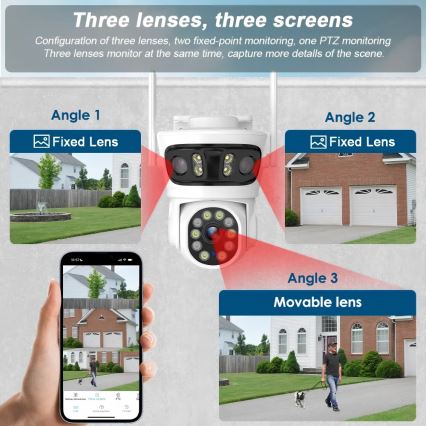 Immax NEO 07823L - Pametna zunanja kamera s senzorji 2MP+2MP+2MP, 5V, Tuya Wi-Fi