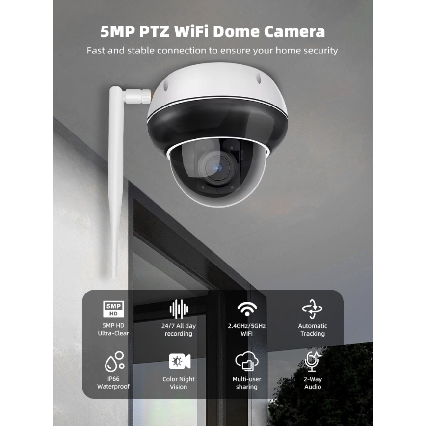 Immax NEO 07825L - Pametna zunanja kamera s senzorjem DOME 5MP 230V IP66 TUYA Wi-Fi