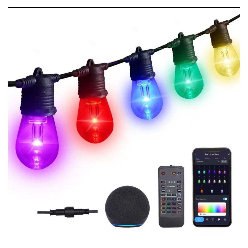 LED RGB+CCT Zatemnitven zunanji veriga GARLAND 15xLED/1W/230V 15m Wi-Fi Tuya IP65 + Daljinski upravljalnik