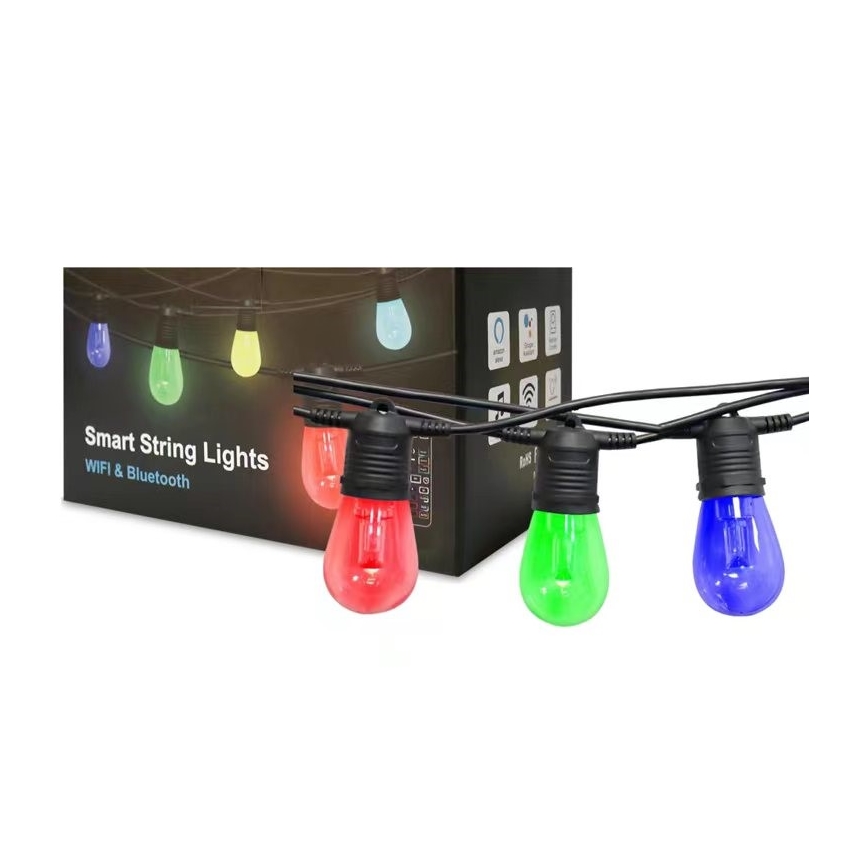LED RGB+CCT Zatemnitven zunanji veriga GARLAND 15xLED/1W/230V 15m Wi-Fi Tuya IP65 + Daljinski upravljalnik