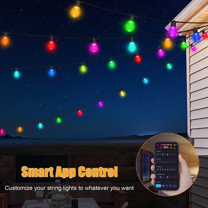 LED RGB+CCT Zatemnitven zunanji veriga GARLAND 15xLED/1W/230V 15m Wi-Fi Tuya IP65 + Daljinski upravljalnik