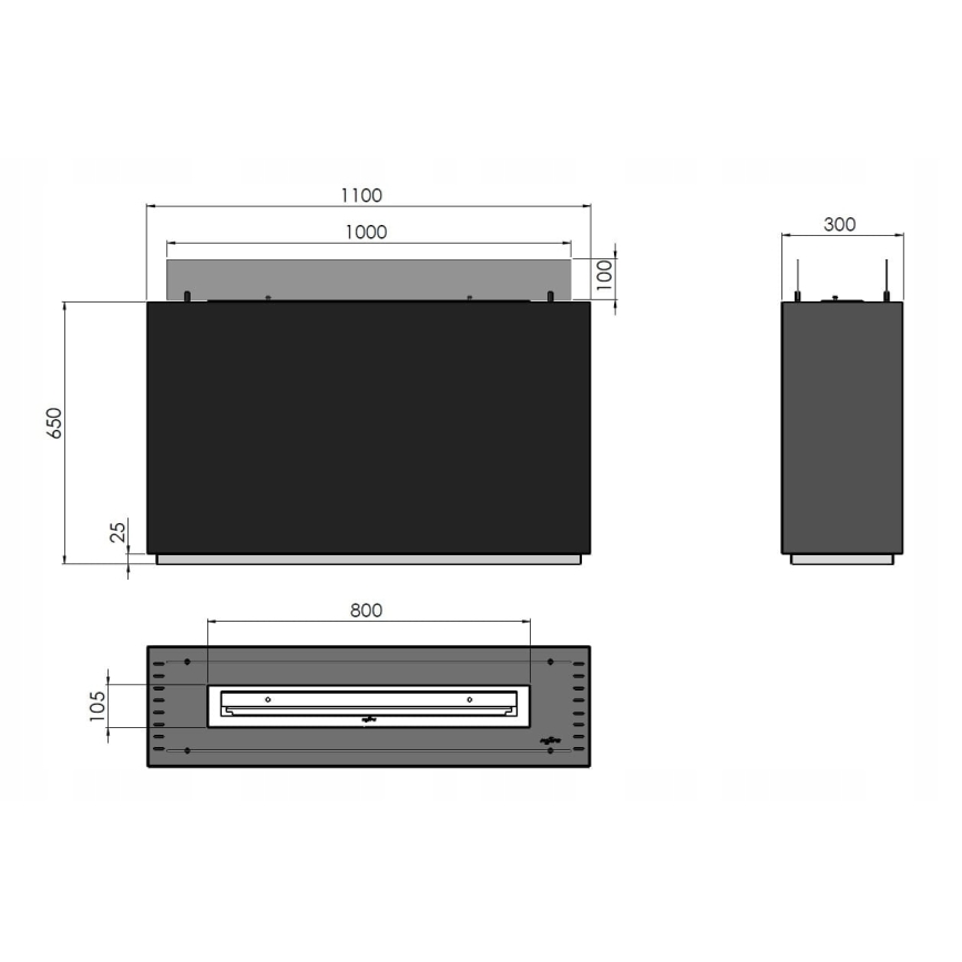 InFire - BIO kamin 110x65 cm 3,5kW črna