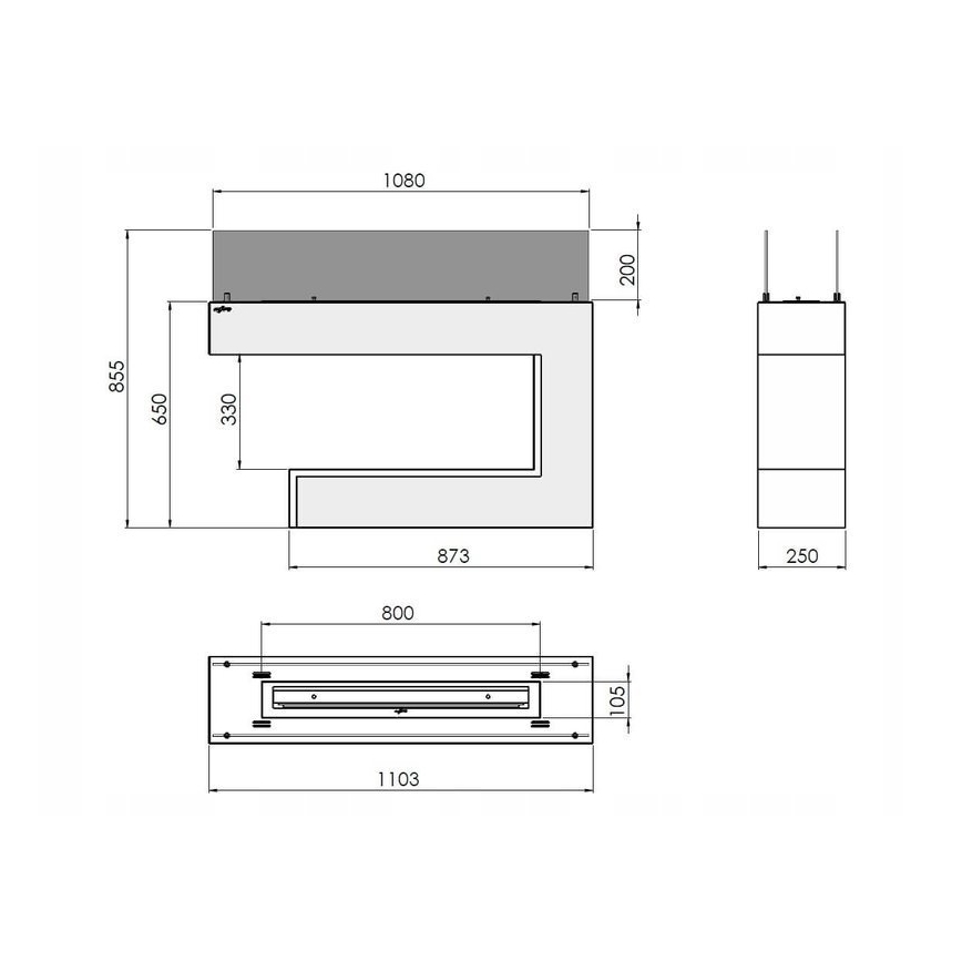 InFire - BIO kamin 110x85,5 cm 3kW bela